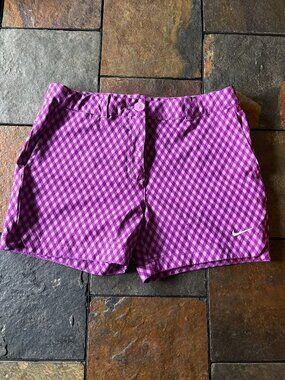 Nike golf shorts pink magenta plaid gingham DRI-FIT girls size L